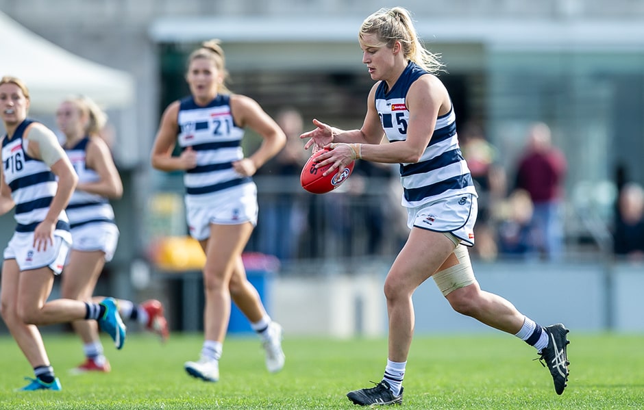 2019_06_03_VFLW_HERO.png Jordan Ivey continued her excellent season with another strong performance on Sunday. - Geelong Cats
